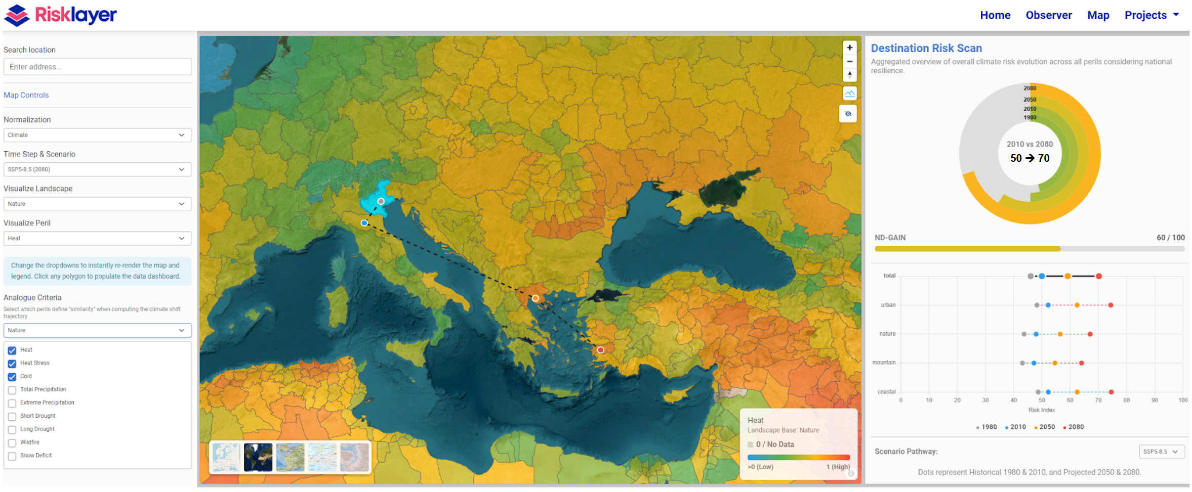 Destination RiskScan map and climate risk dashboard